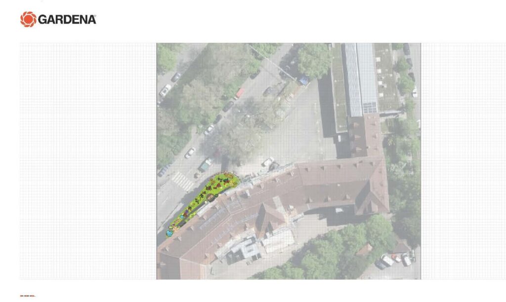 Grundriss einer Schule mit eingezeichnetem Schulgarten